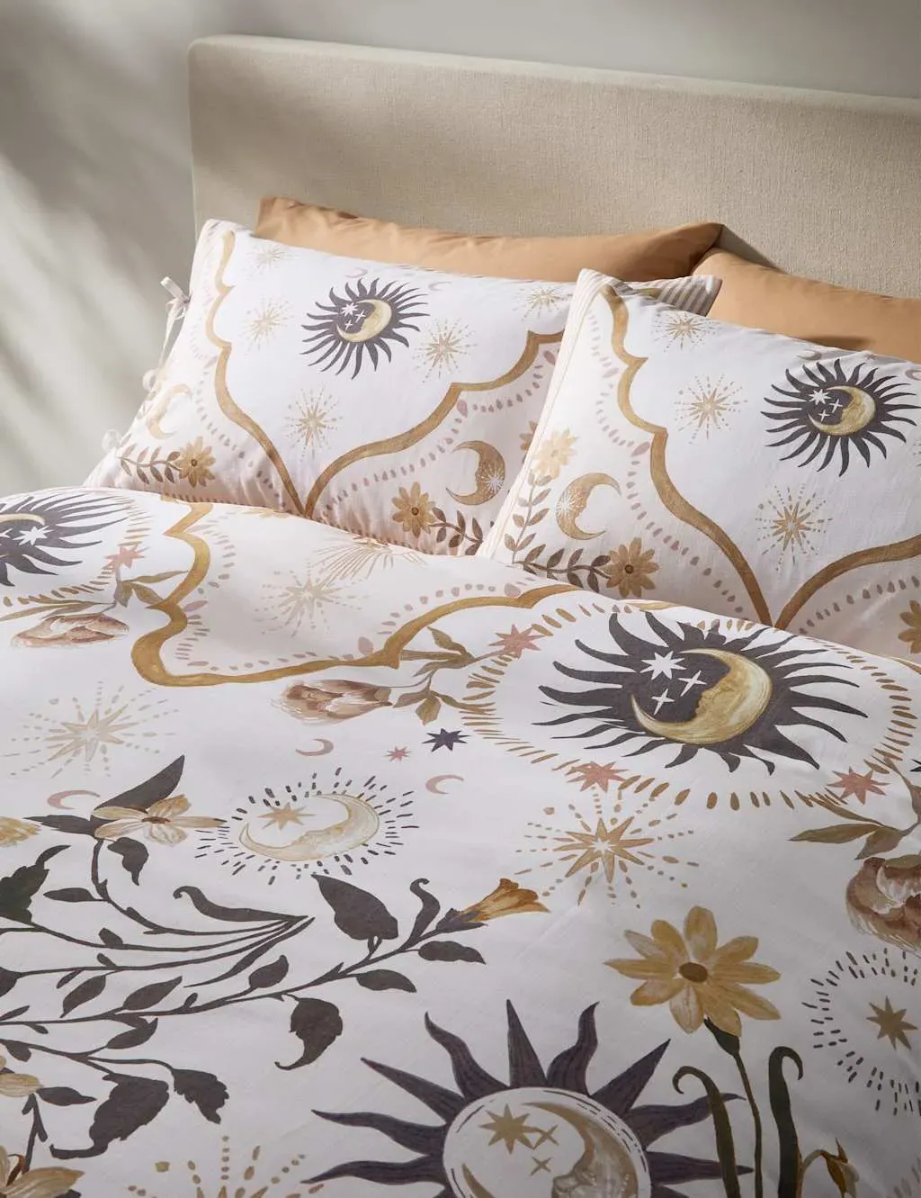 Single Bedding Set Celestial Print - Natural, Cotton