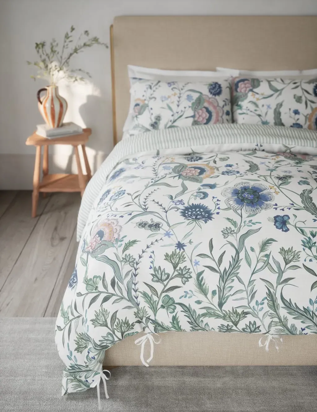 Single Bedding Set Floral Print - Green, Cotton