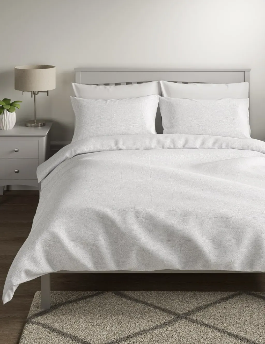 Single Bedding Set Geometric Matelasse - White, Cotton