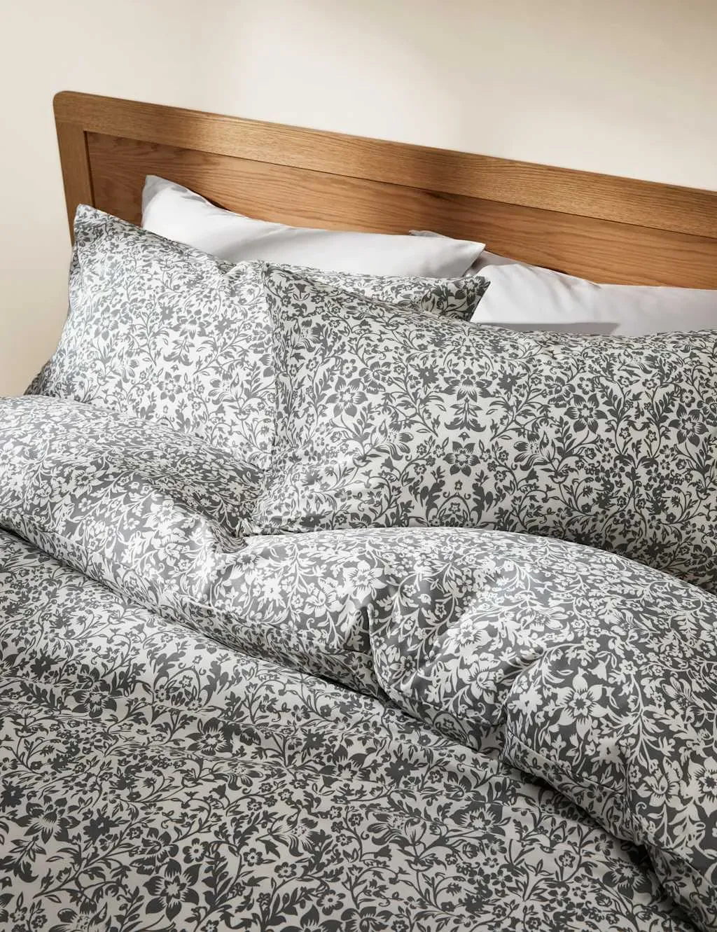Single Bedding Set Mirrored Floral - Grey, Cotton image