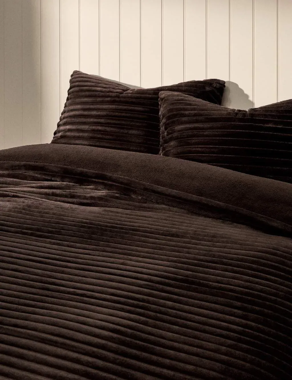 Single Bedding Set Striped - Chocolate, Fleece image
