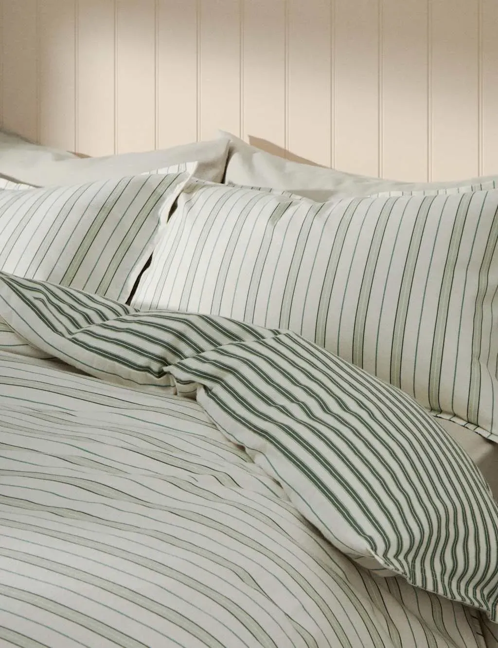 Single Bedding Set Striped - Green, Cotton image