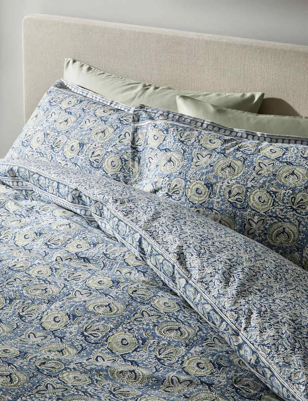 Single Bedding Set Woodblock Floral - Blue, Cotton image