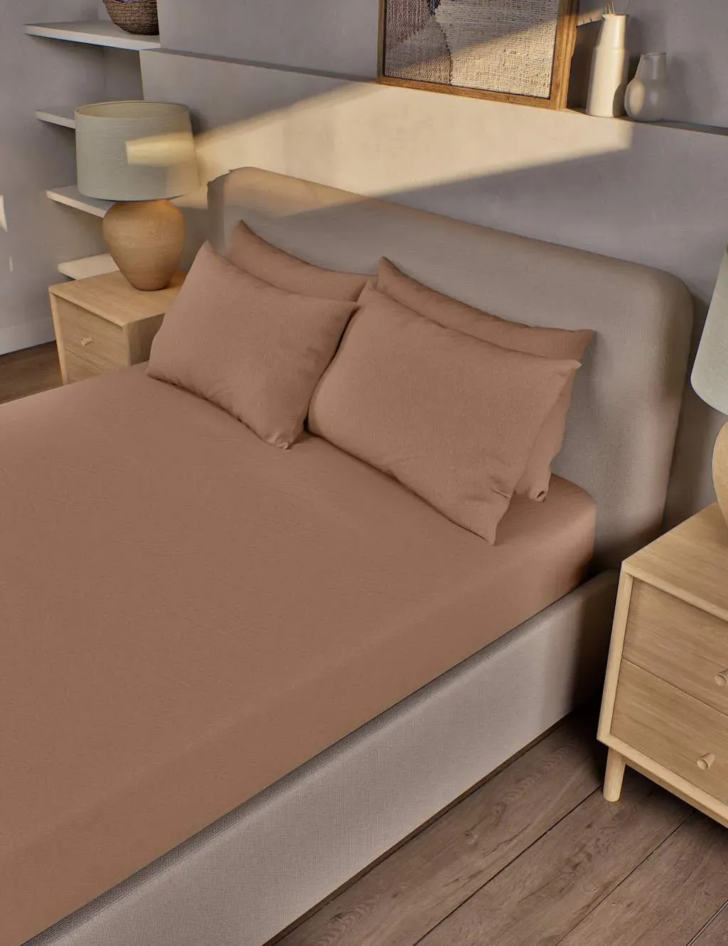 Single Deep Fitted Sheet - Camel, Cotton image