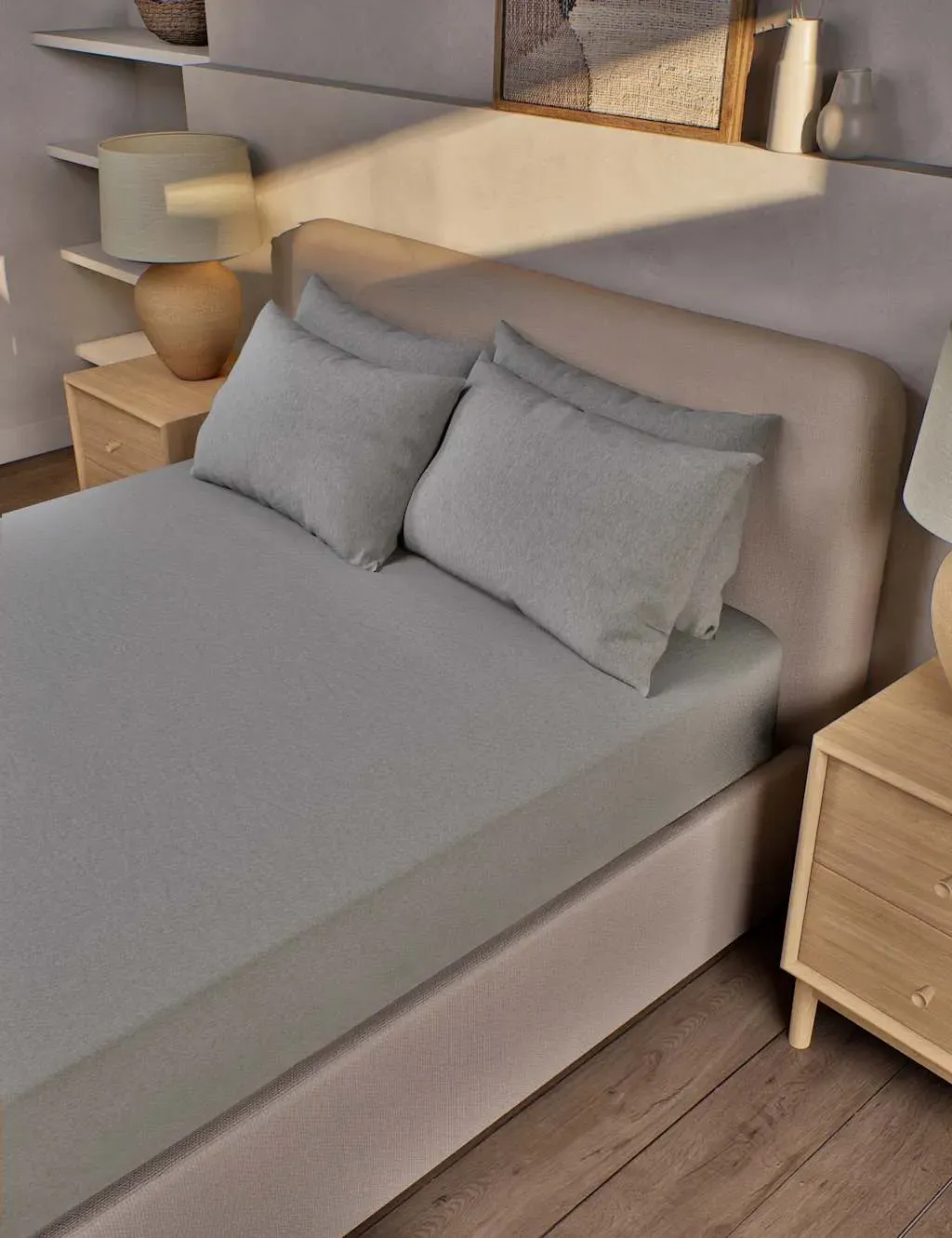 Single Extra Deep Fitted Sheet - Grey, Cotton