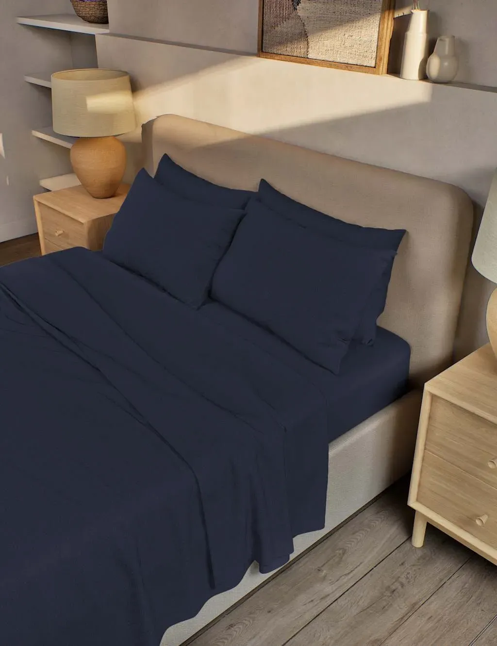 Single Flat Sheet Thermal Tech - Navy, Cotton image