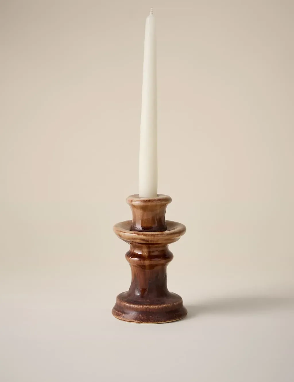 Small Candle Holder with Reactive Glaze - Brown image