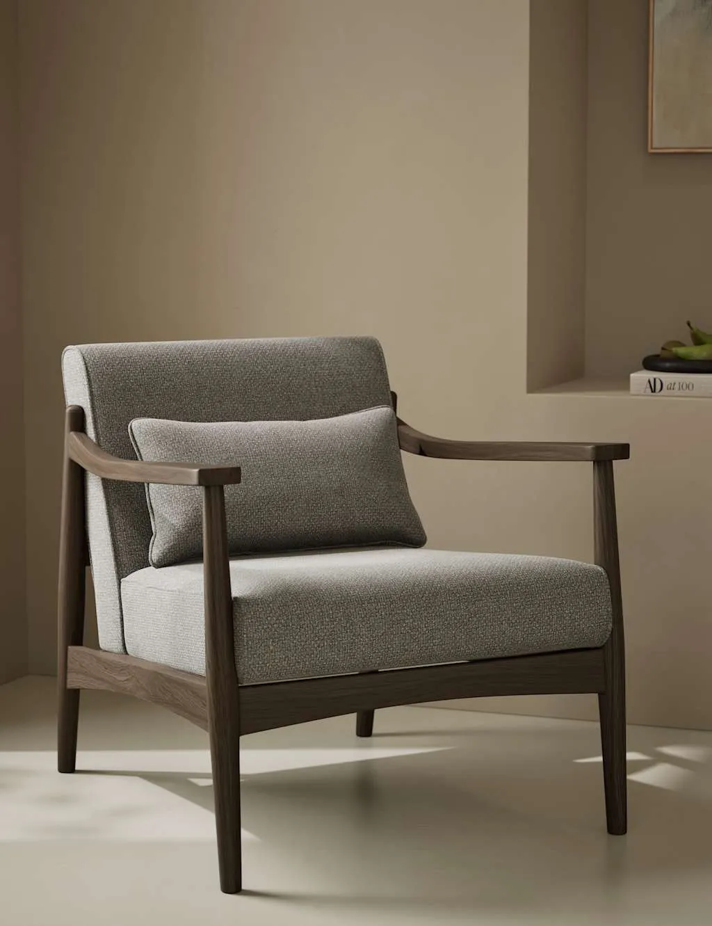 Square Accent Chair with Splayed Arms - Grey, Chenille
