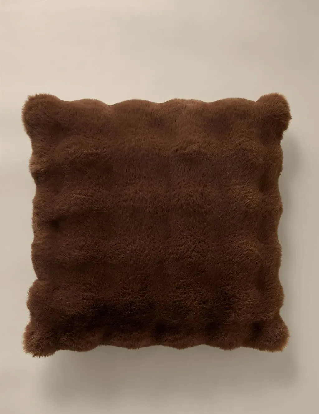 Square Bubble Cushion - Brown, Faux Fur image