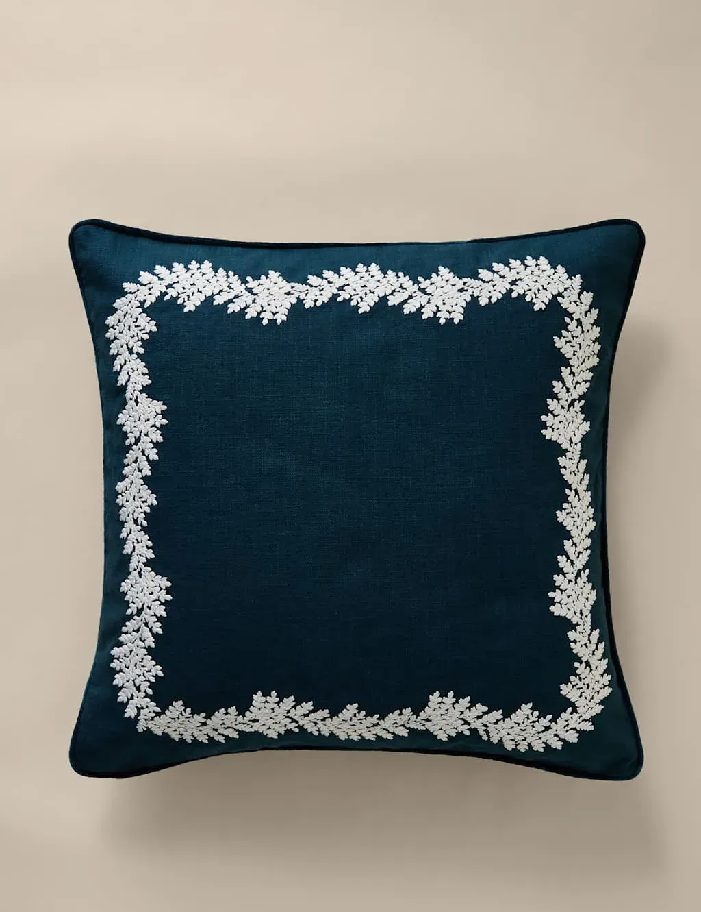 Square Cushion Embroidered Border - Navy, Cotton image