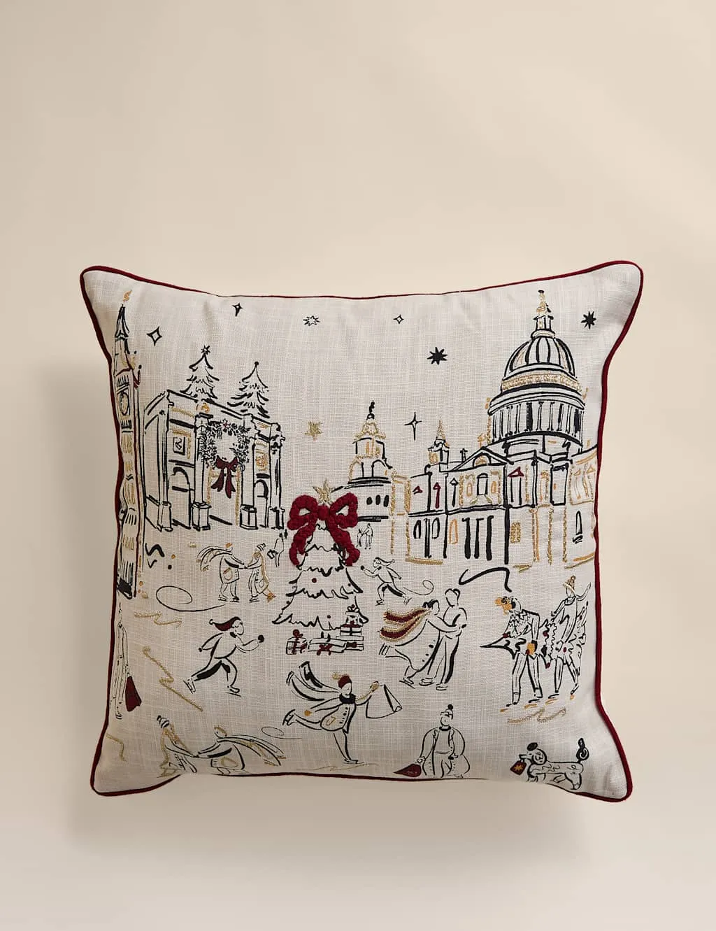 Square Cushion Townhouse Scene - Multi, Cotton