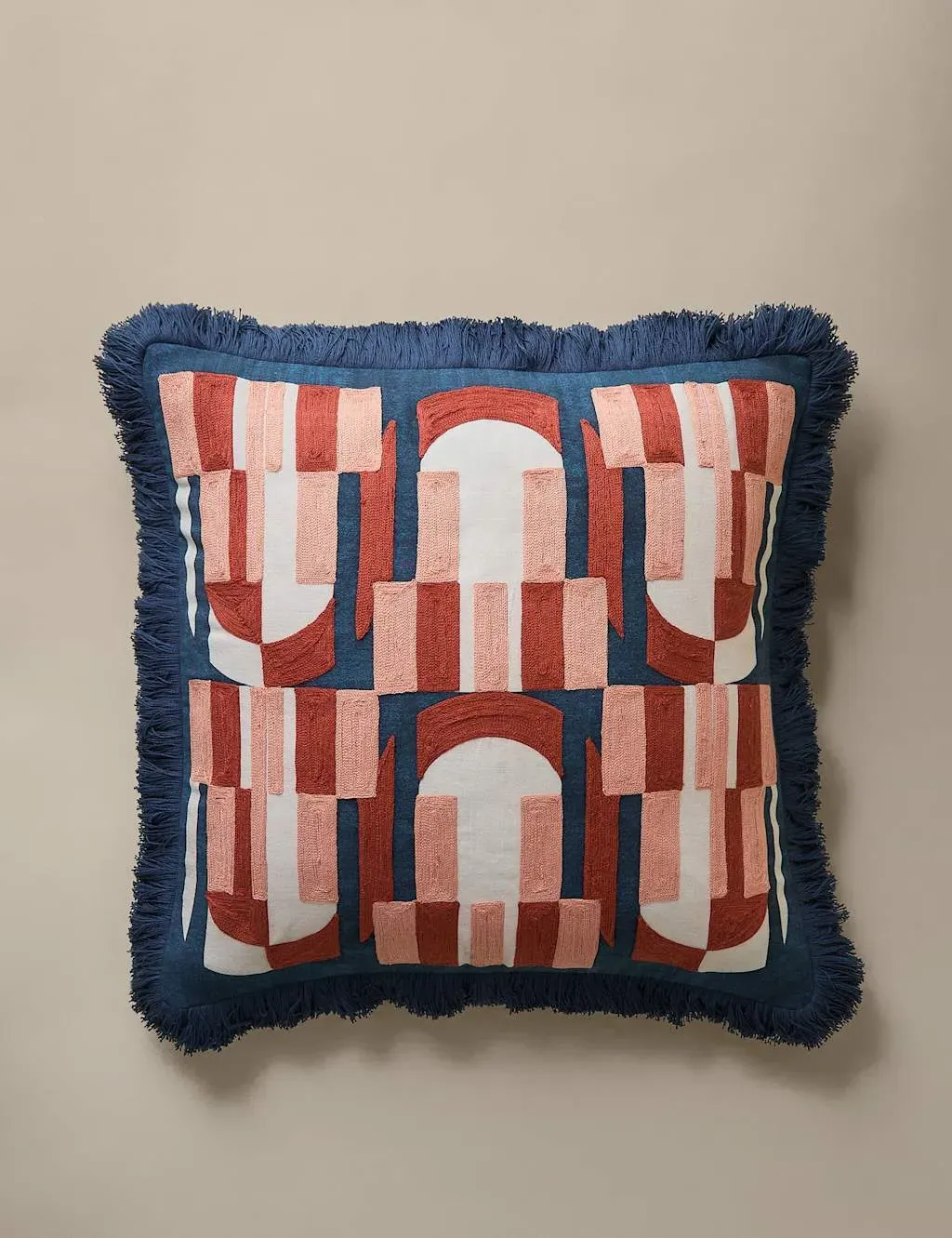 Square Cushion with Fringe - Multi, Cotton