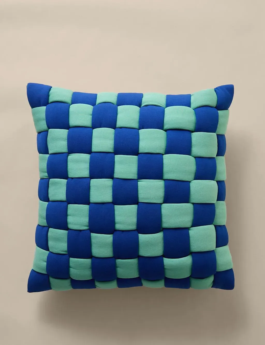 Square Quilted Cushion Basketweave - Blue Mix, Cotton