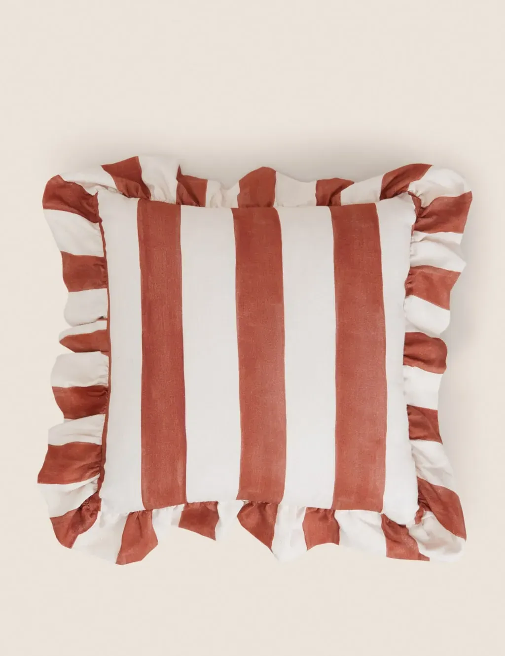 Square Striped Cushion with Frills - Rust Mix, Cotton image