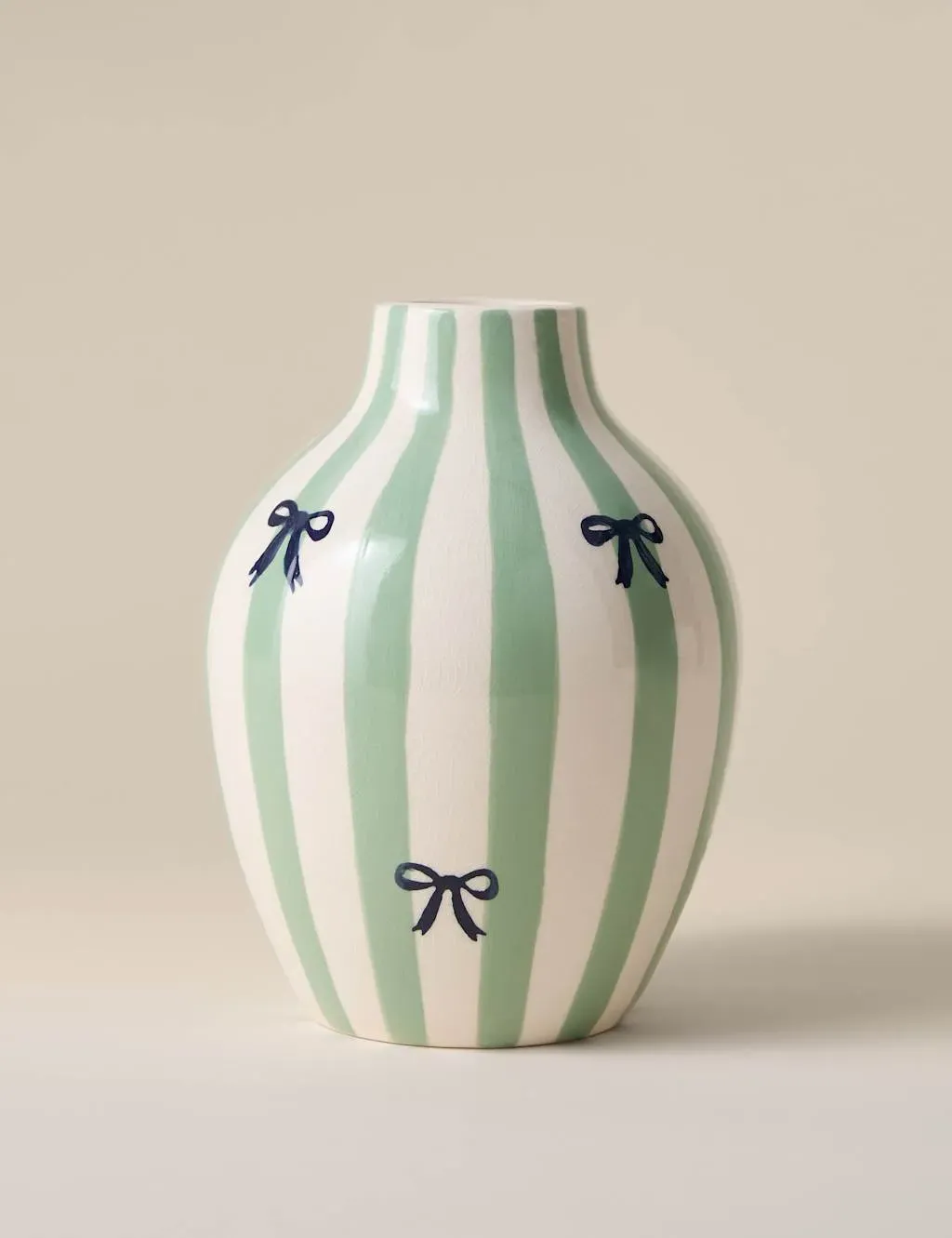 Striped Ceramic Vase with Bow Design - Green image