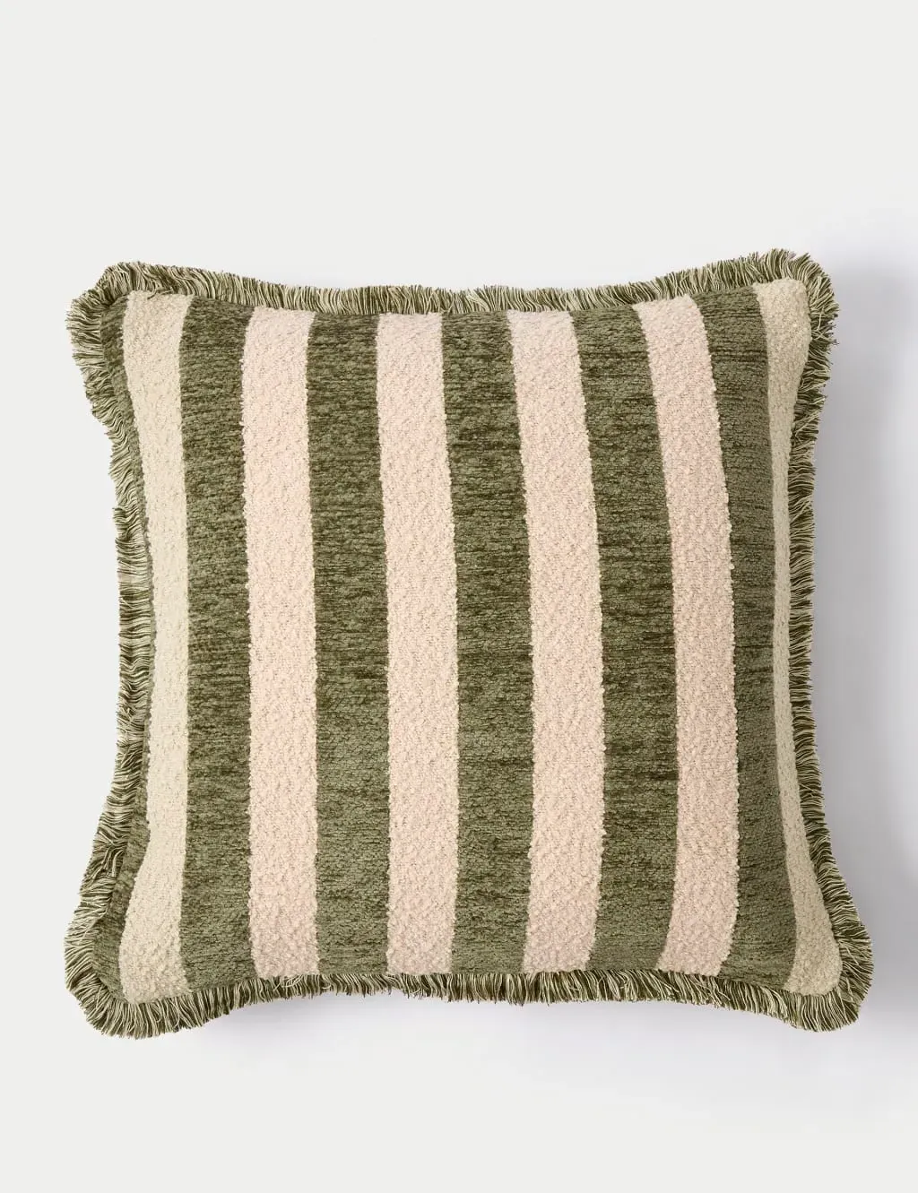 Striped Cushion with Fringe - Green Mix, Chenille