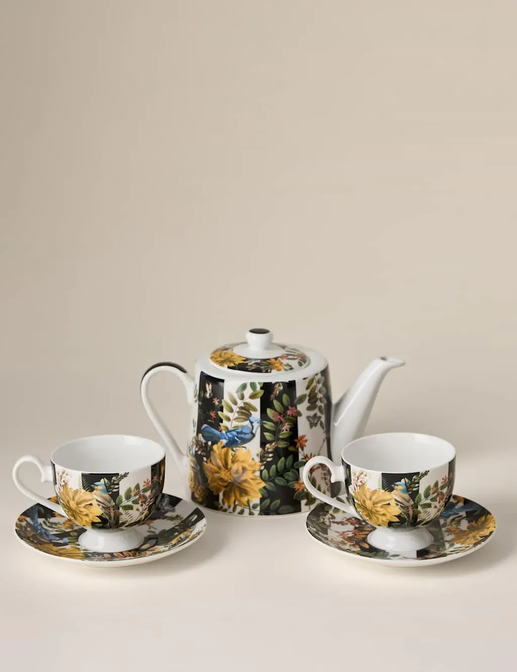 Striped Floral Teapot Gift Set - Multi, Porcelain