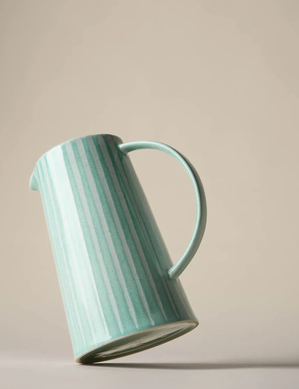 Striped Jug with Reactive Glaze - Teal, Stoneware image