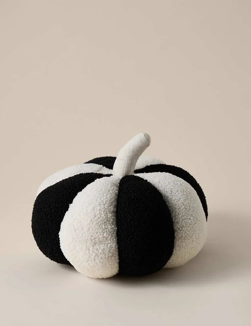 Striped Pumpkin Cushion - Black, Bouclé Fabric image