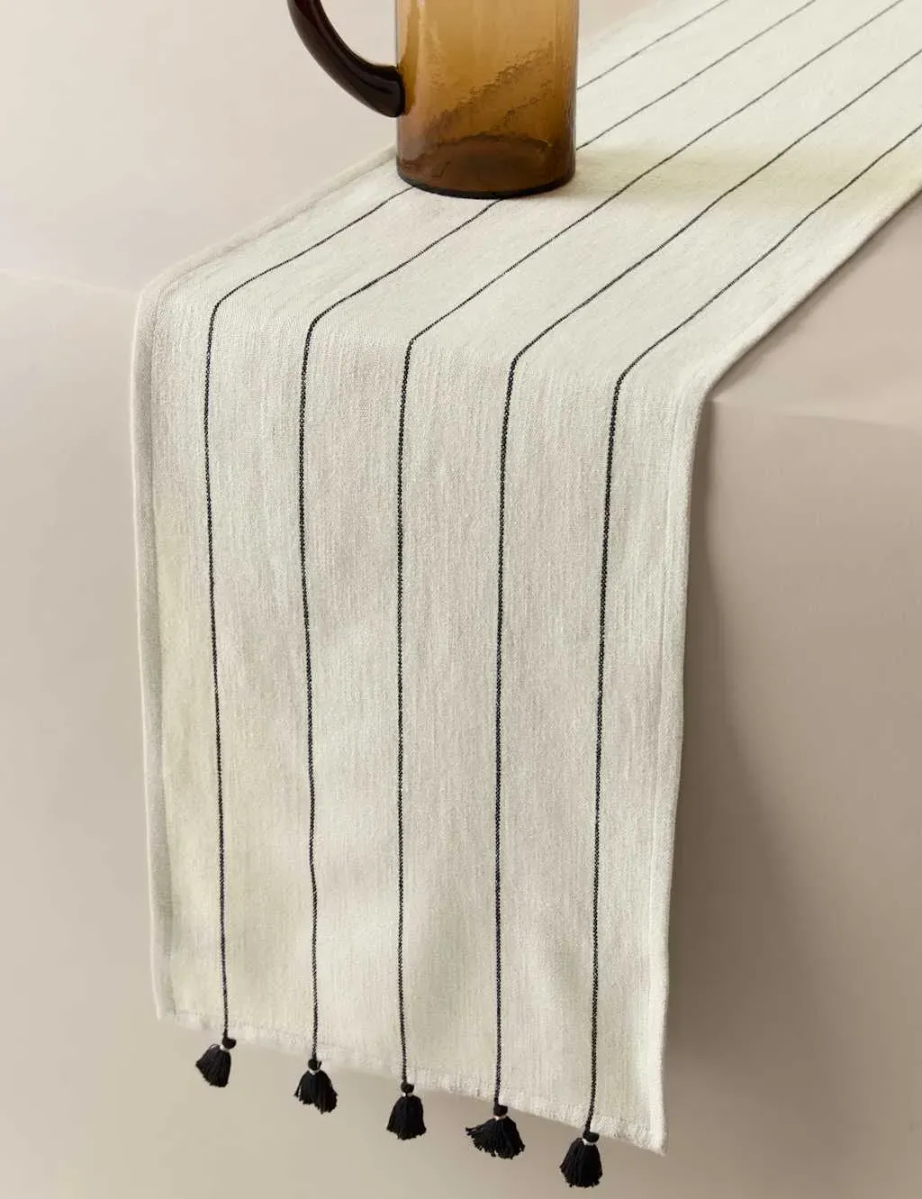 Striped Table Runner with Tassels - Natural Mix image
