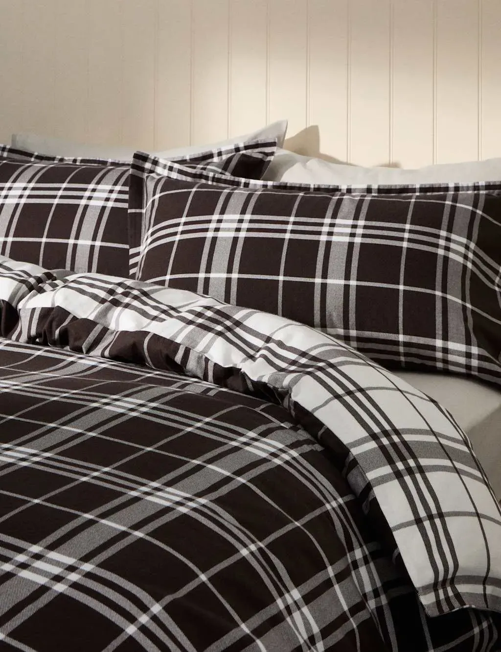 Super King Bedding Set Checked - Coffee, Cotton