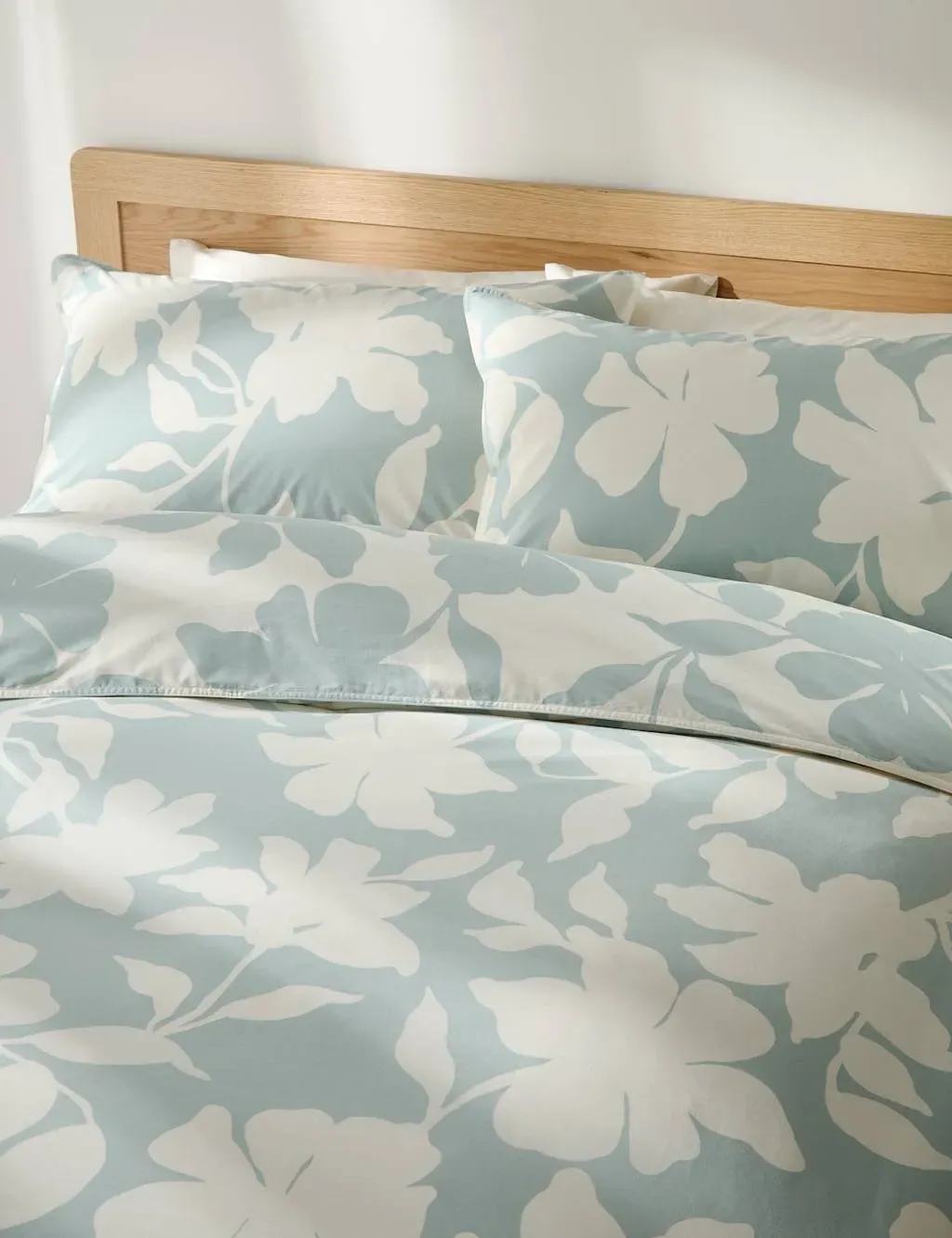 Super King Bedding Set Floral - Duck Egg, Cotton