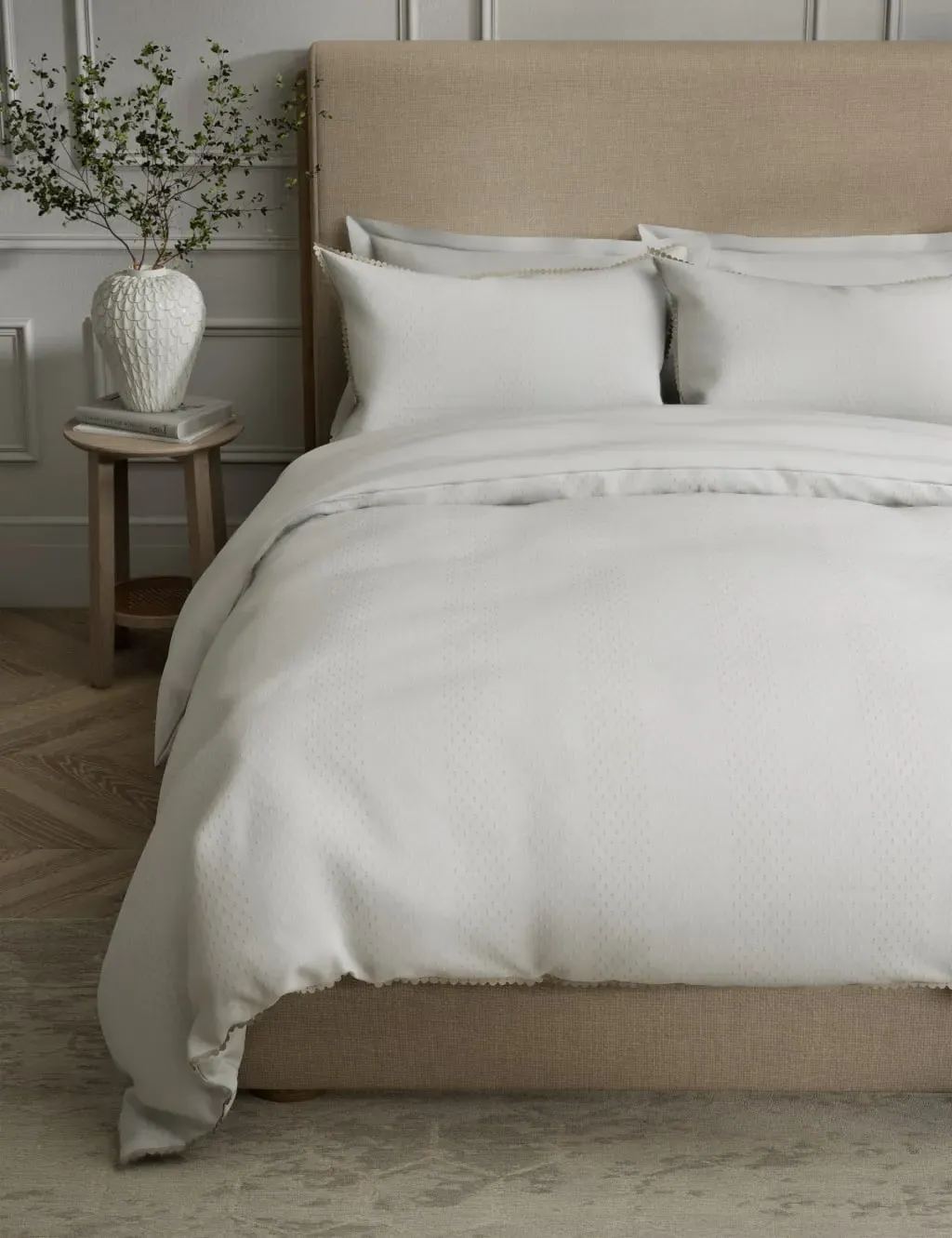 Super King Bedding Set Striped Dobby - White, Cotton