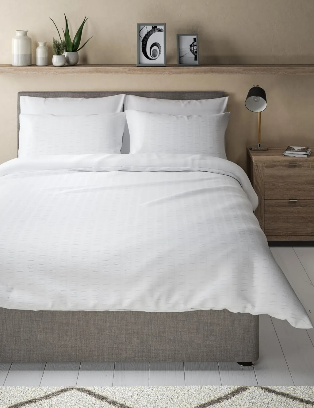 Super King Bedding Set Striped - White, Cotton
