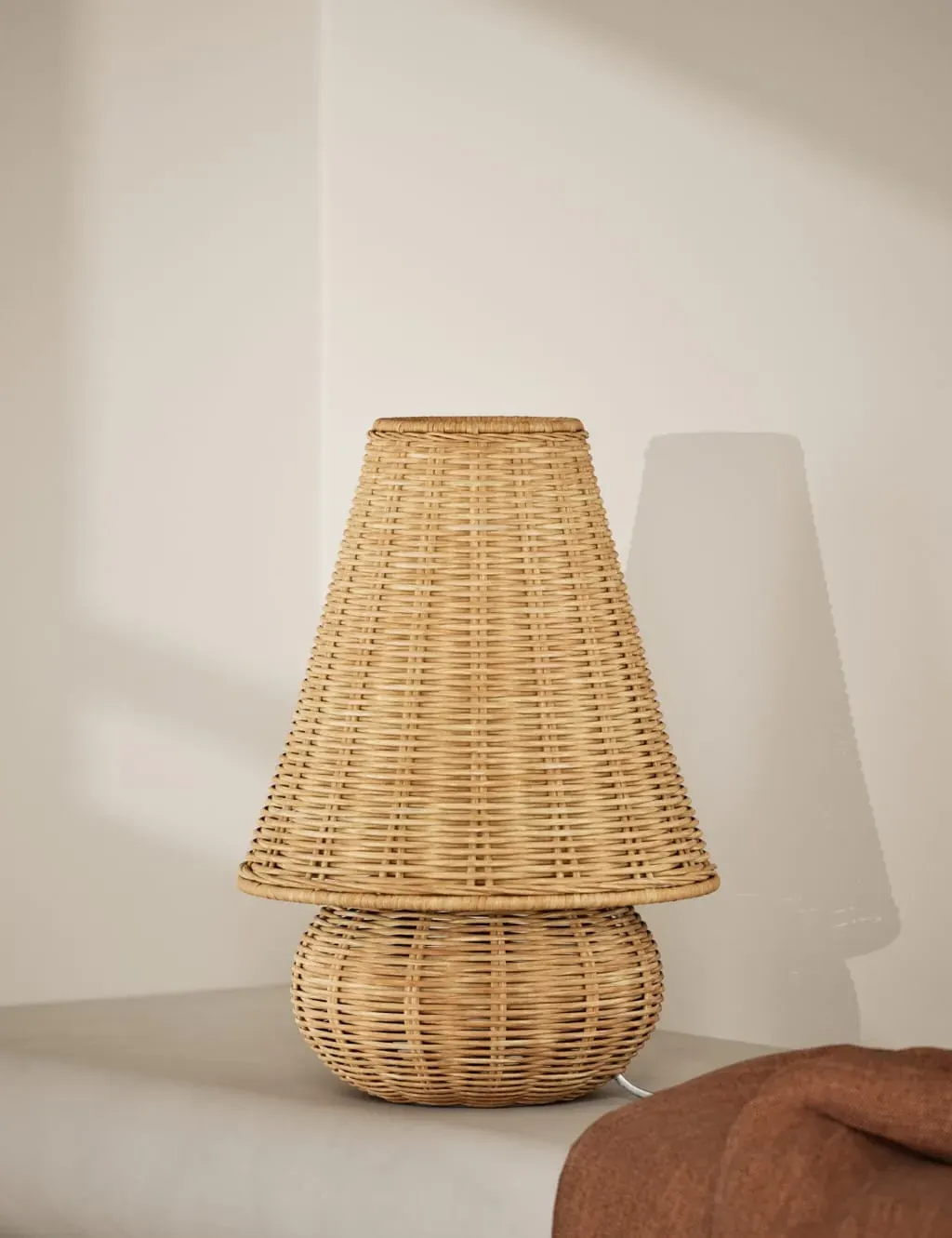 Table Lamp with Tapered Shade - Brown, Rattan image