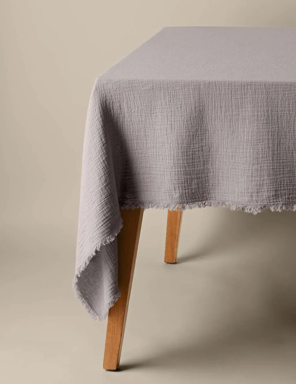 Tablecloth with Frayed Edge - Natural, Cotton