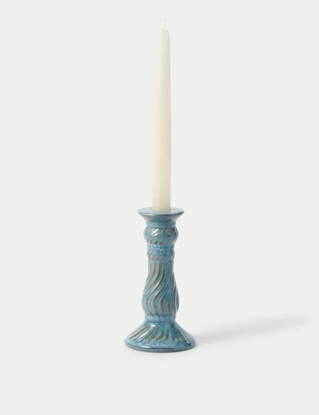 Tall Dinner Candle Holder - Blue, Ceramic