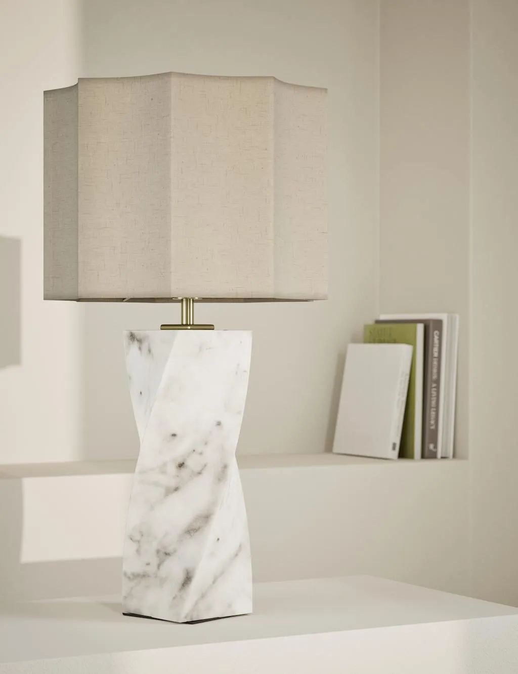 Twisted Table Lamp with Marble Effect - White, Resin image