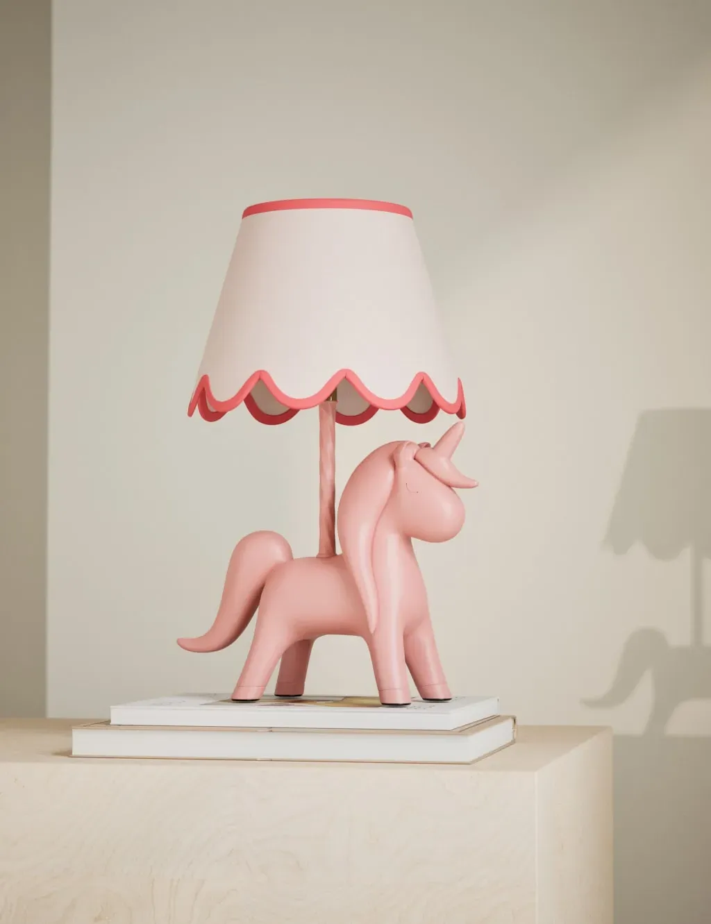 Unicorn Table Lamp with Scalloped Shade - Pink