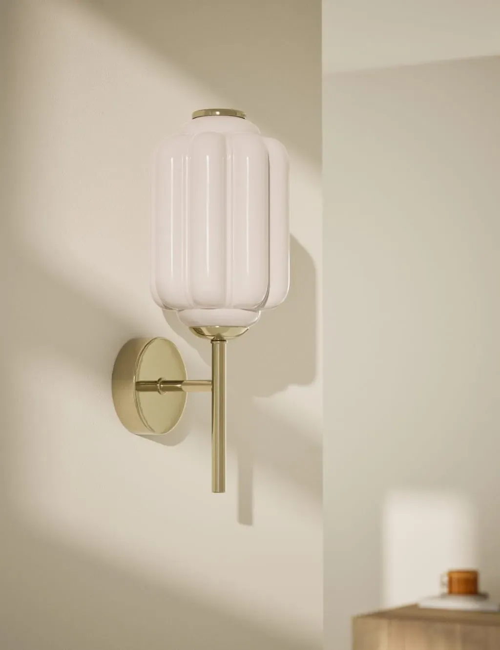 Wall Light with Ridged Shade - Cream, Glass