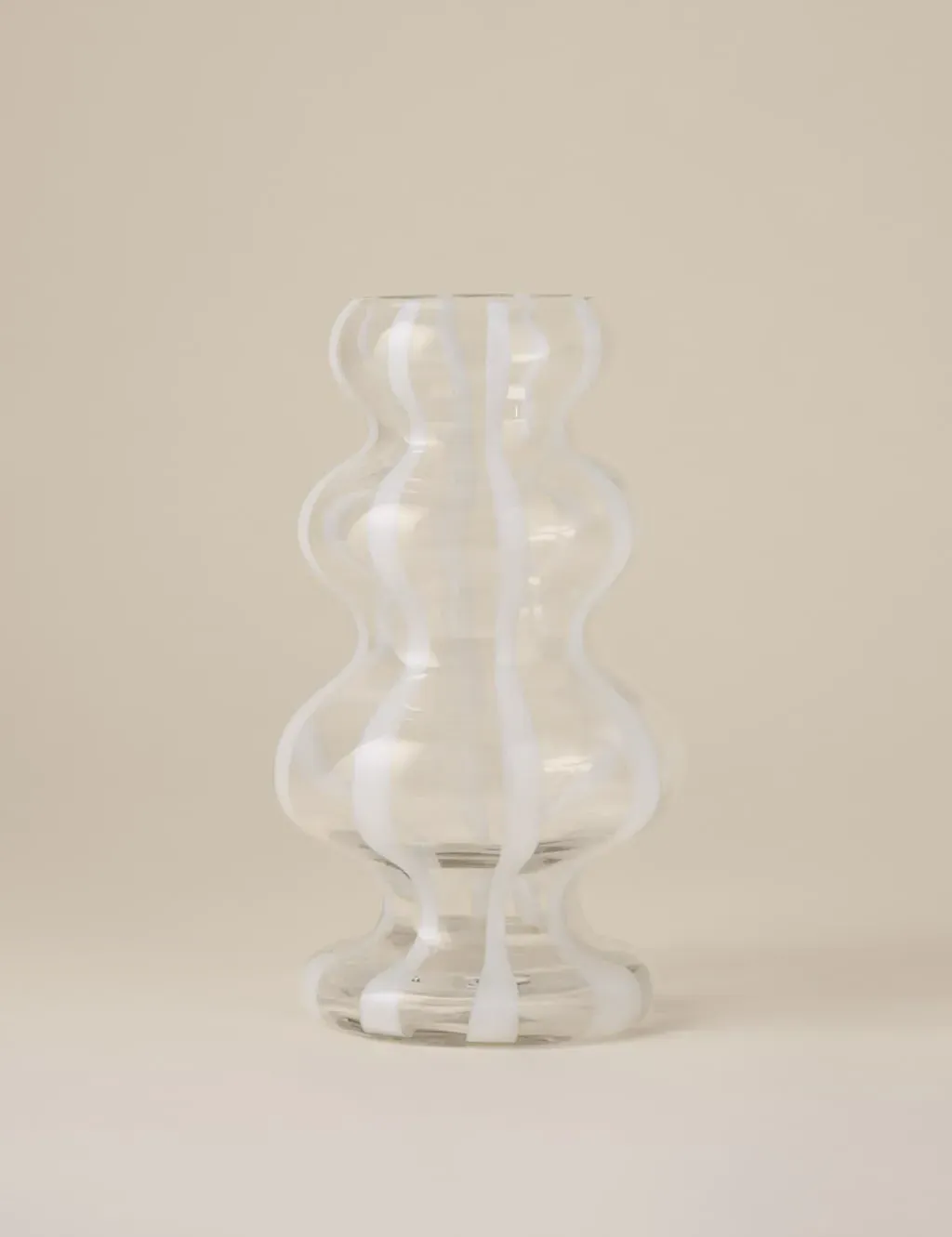 Wave Glass Vase with Stripes - White image