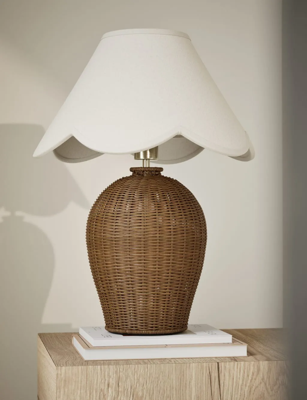 Wicker Table Lamp with Scallop Shade - Brown image