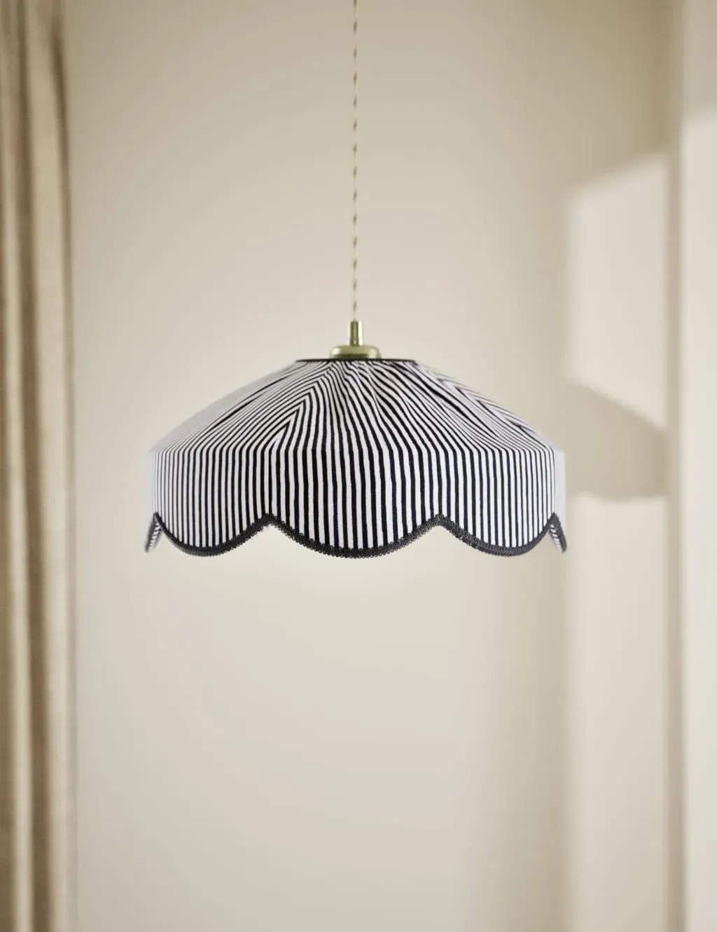 Wide Lamp Shade with Scalloped Edges - Blue, Fabric image