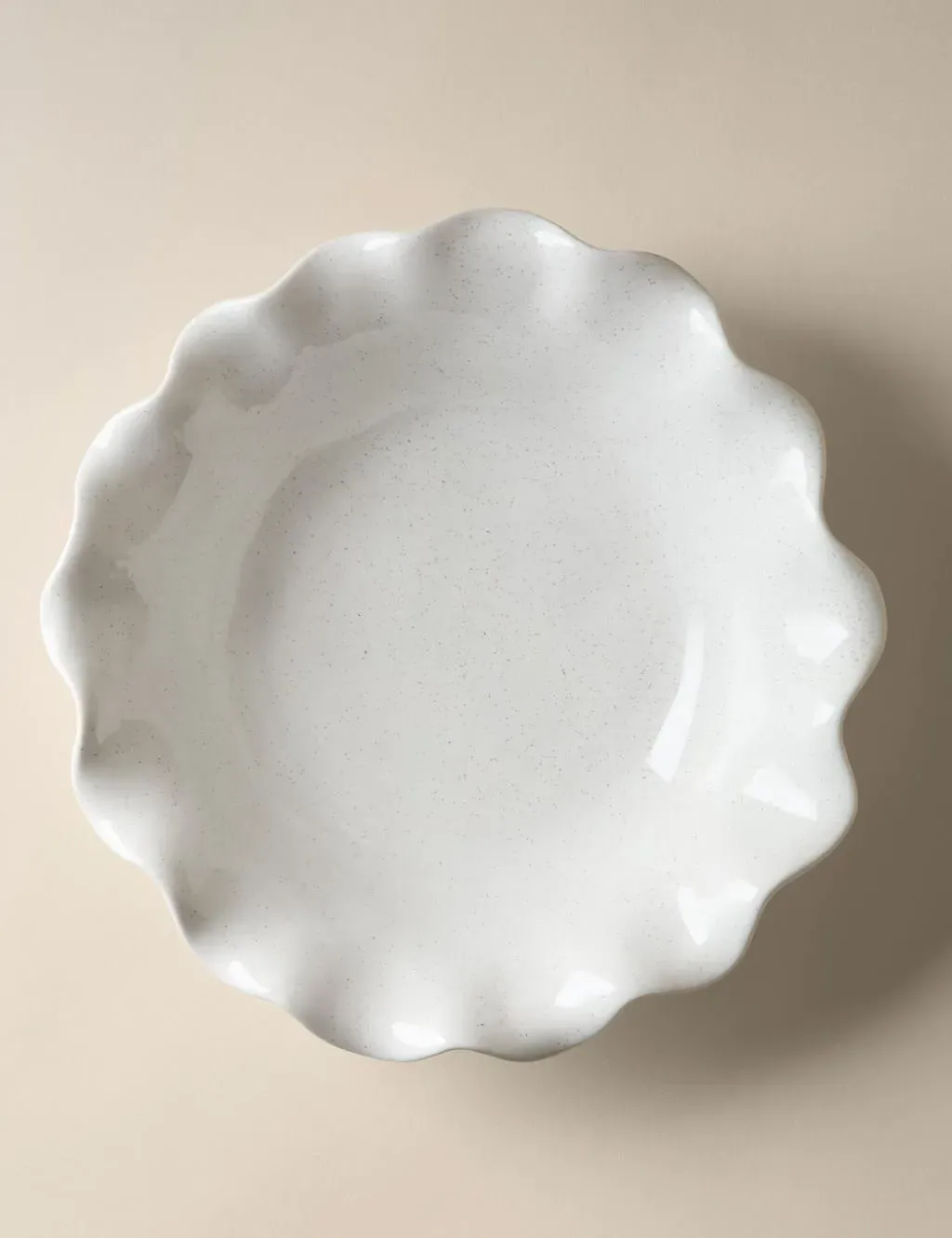 Wide Serving Bowl with Ruffled Rim - Cream, Stoneware