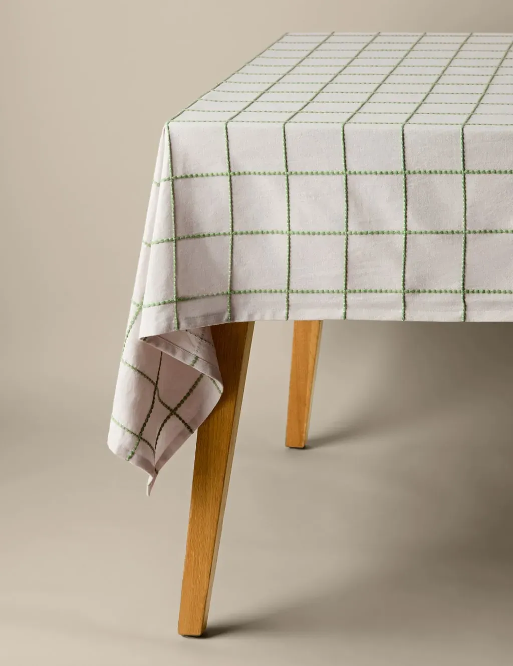 Woven Checked Tablecloth - Green, Cotton