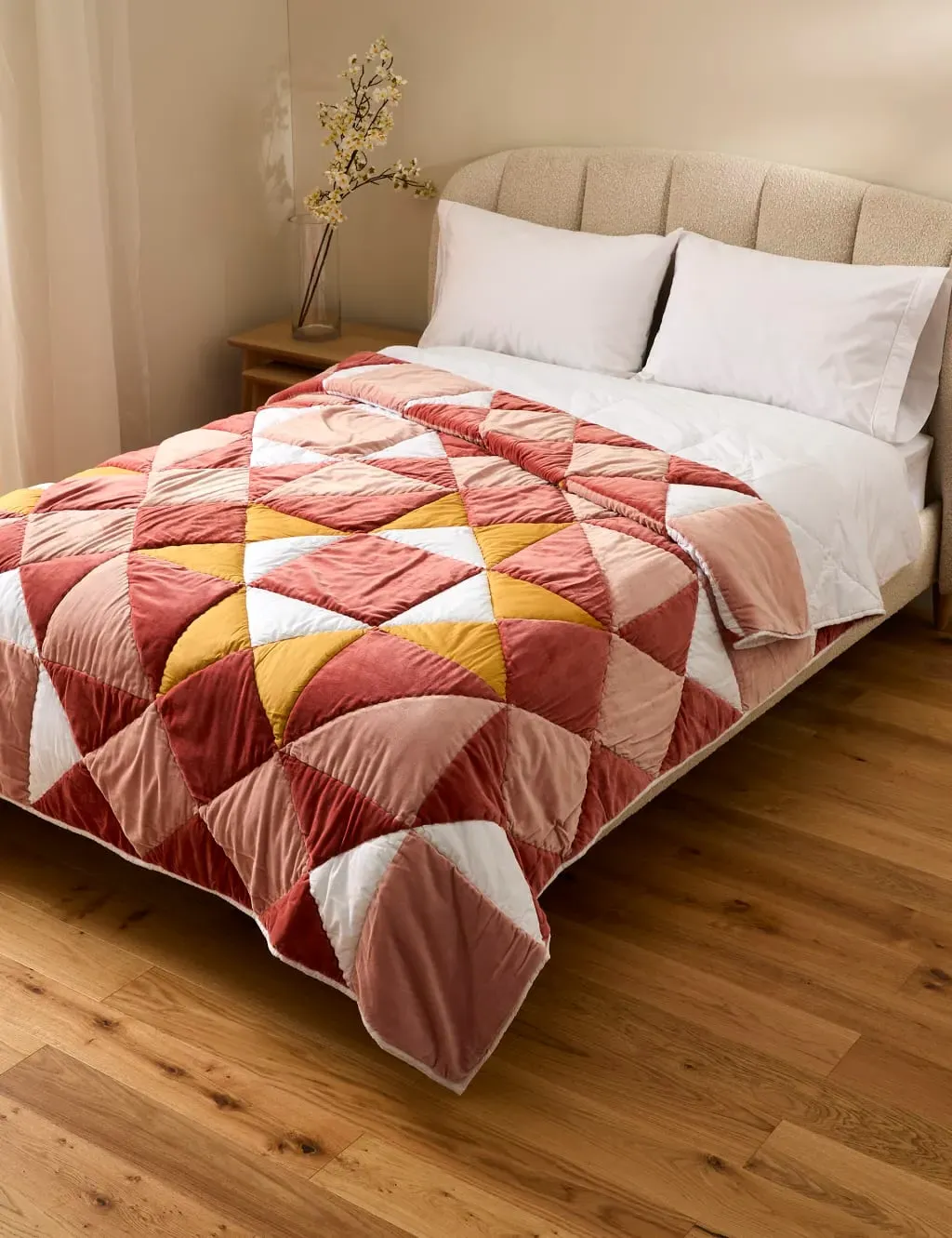 XL Bedspread Quilted Patchwork - Pink Mix, Velvet