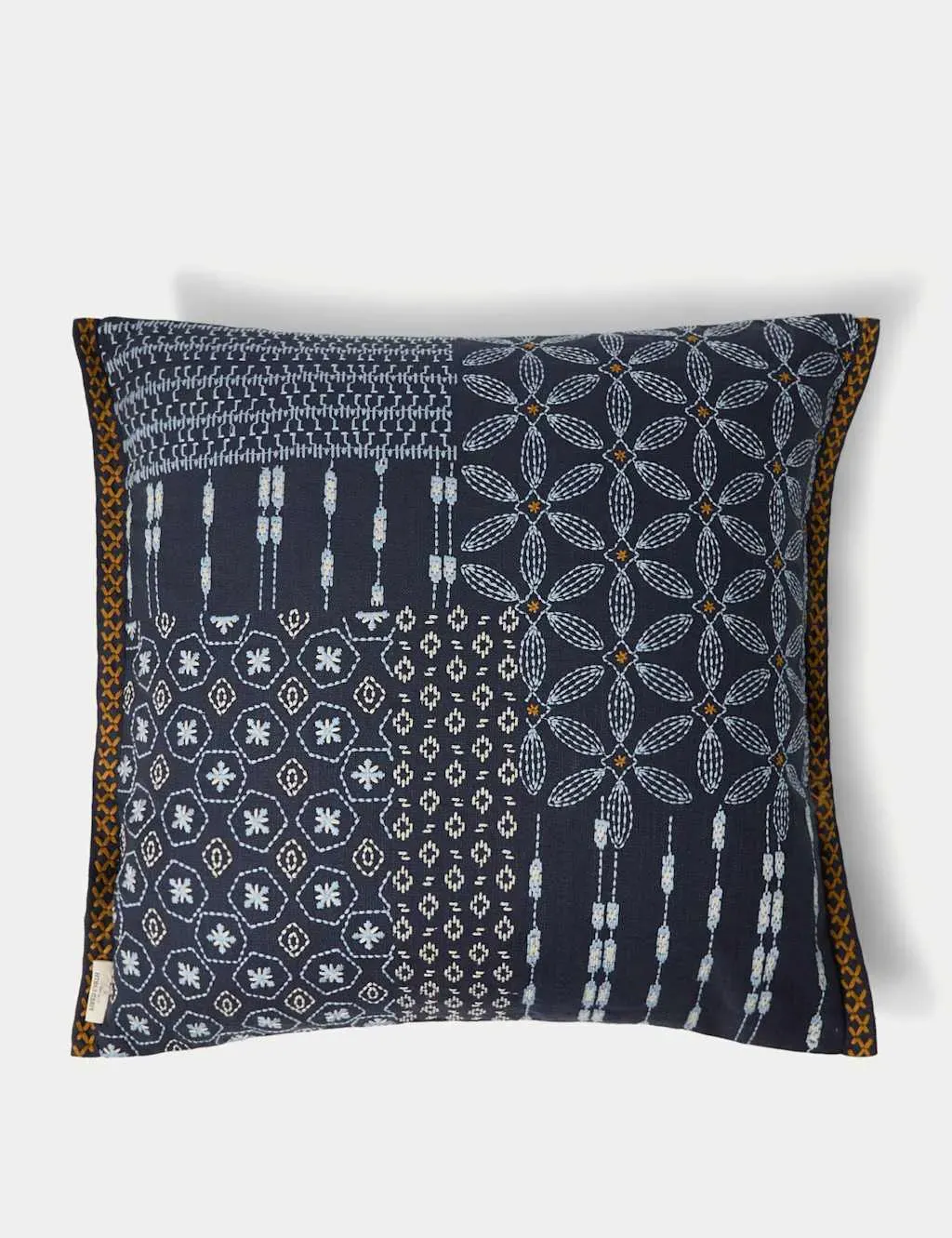 Embroidered Cushion with Patchwork - Blue Mix, Cotton image