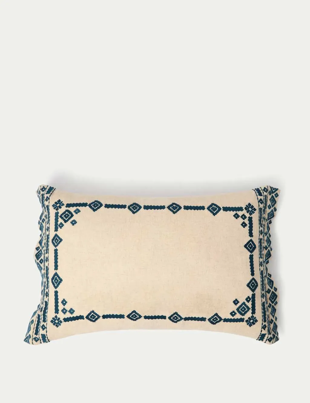 Large Bolster Cushion with Border - Blue, Cotton image