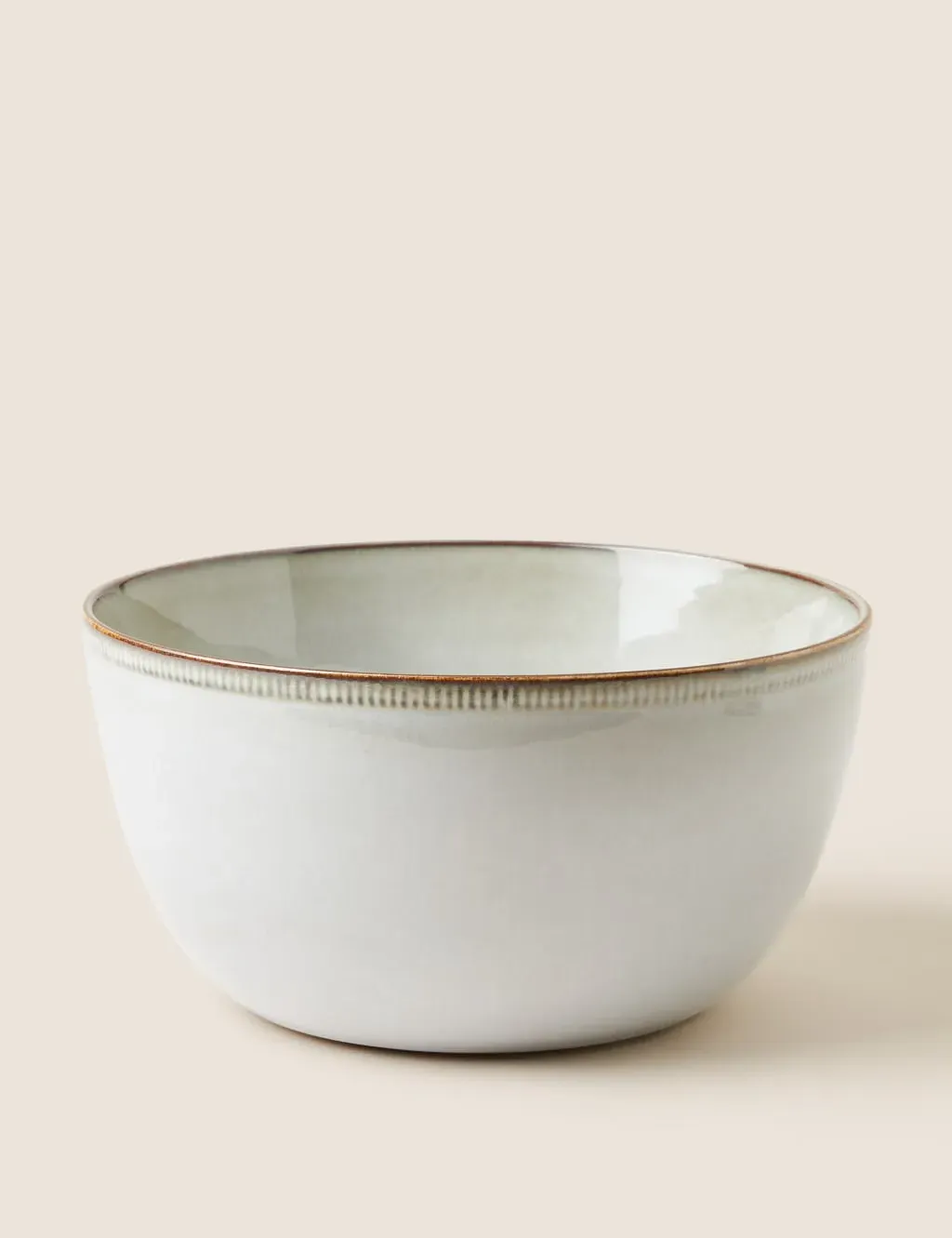 Stoneware Salad Bowl with Contrast Rim - Natural image