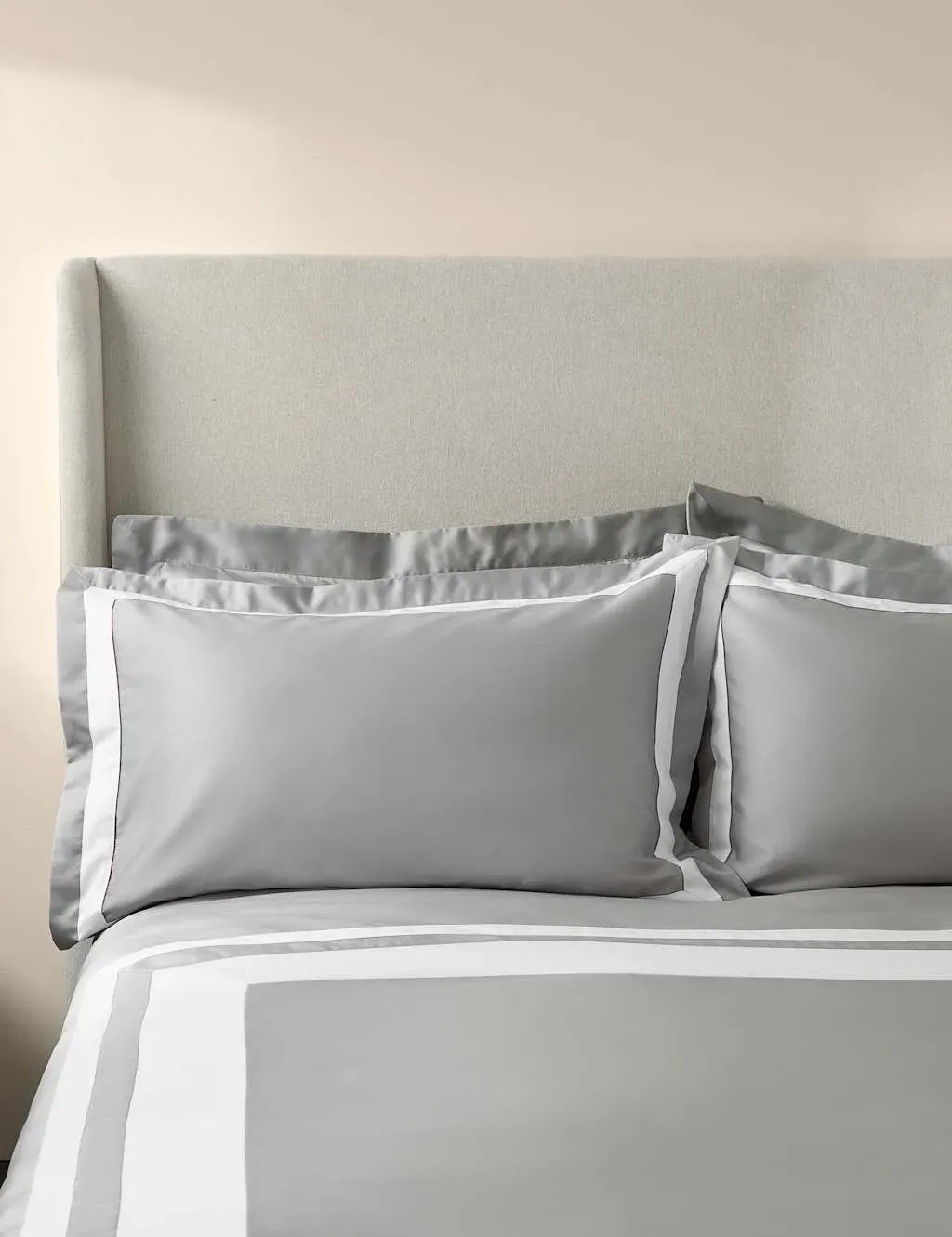 2 Pack Pillowcases Double Border - Grey, Cotton image