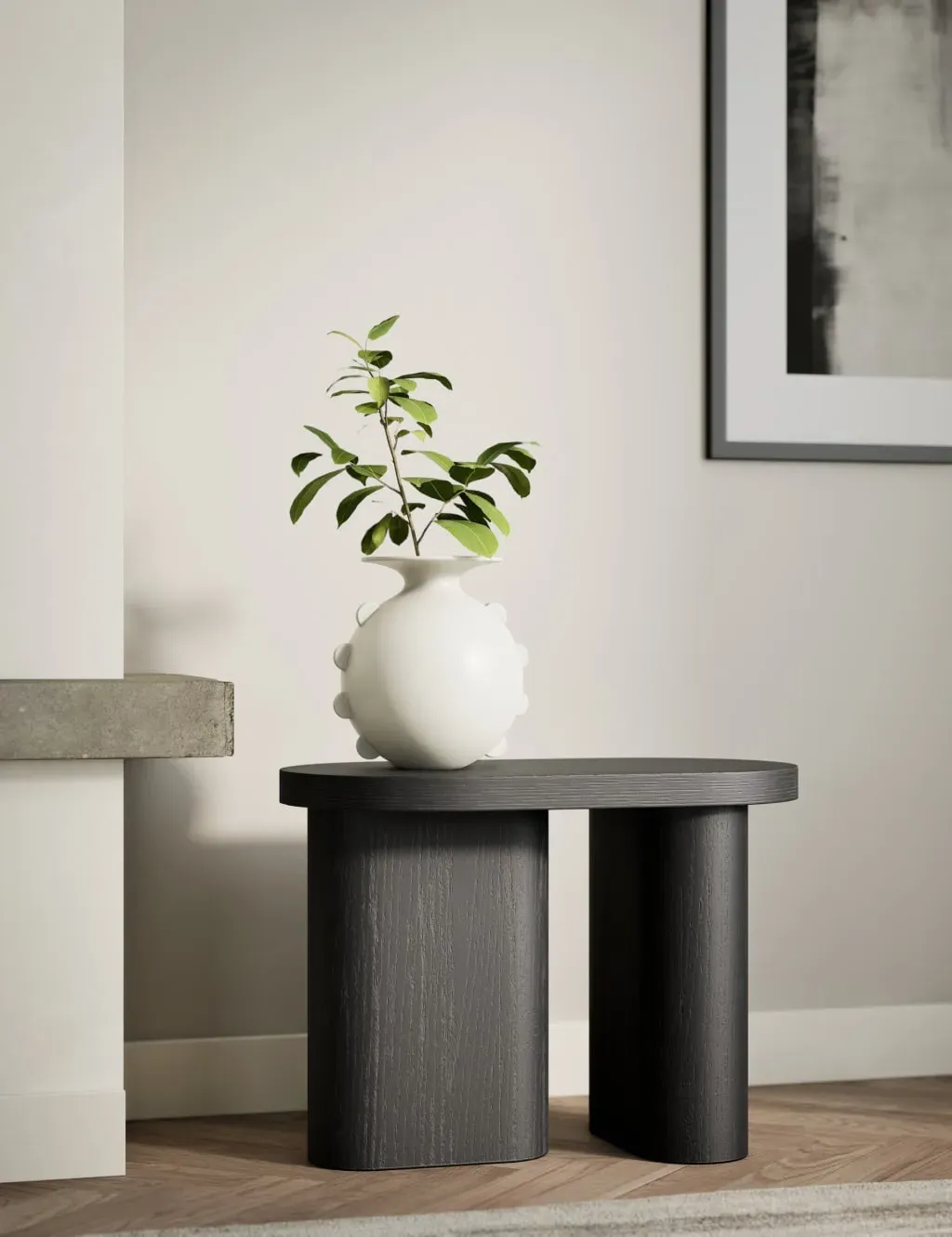 Capsule Shape Side Table - Charcoal, Oak Veneer image