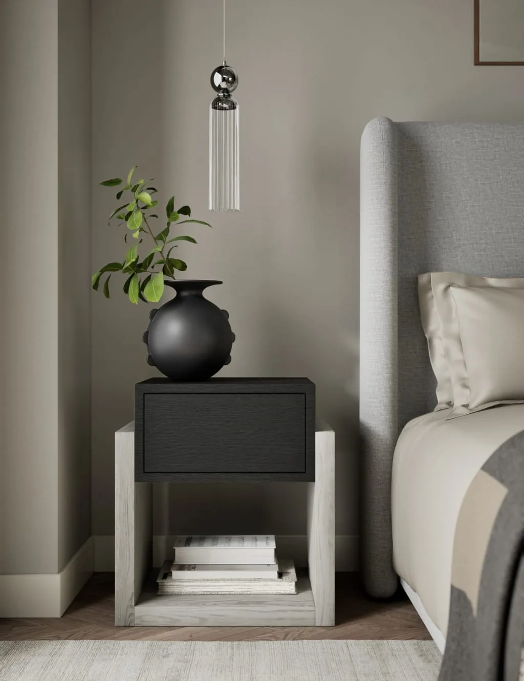 Cube Drawer Bedside Table - Dark Grey Mix, Wood image