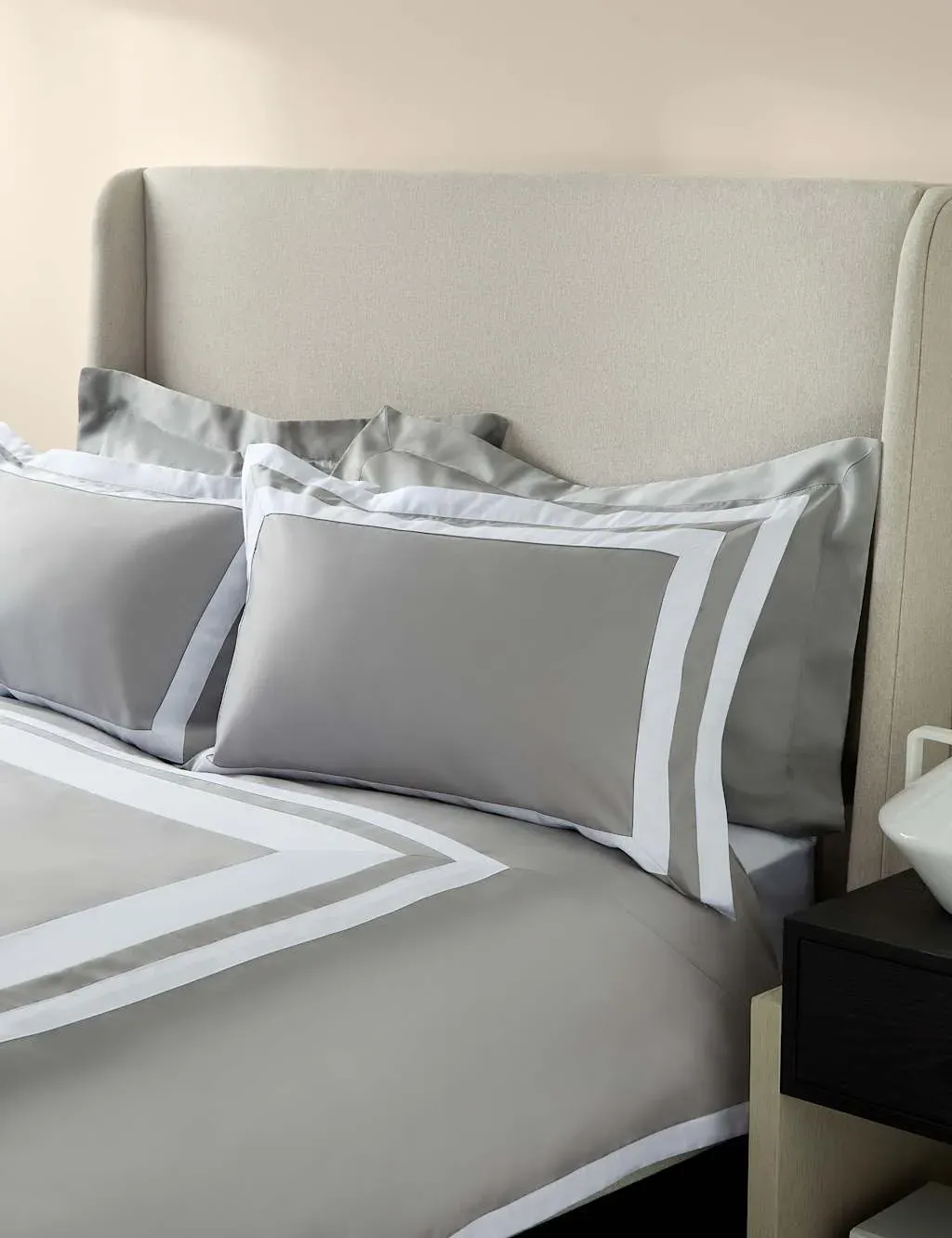 Double Bedding Set Double Border - Grey, Cotton
