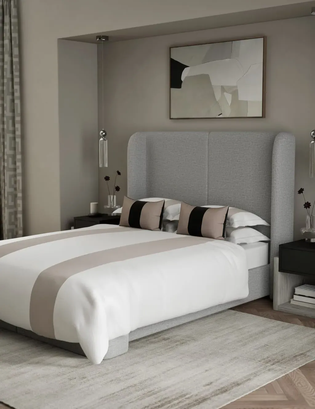 Double Bedding Set with Panels - Grey, Cotton image