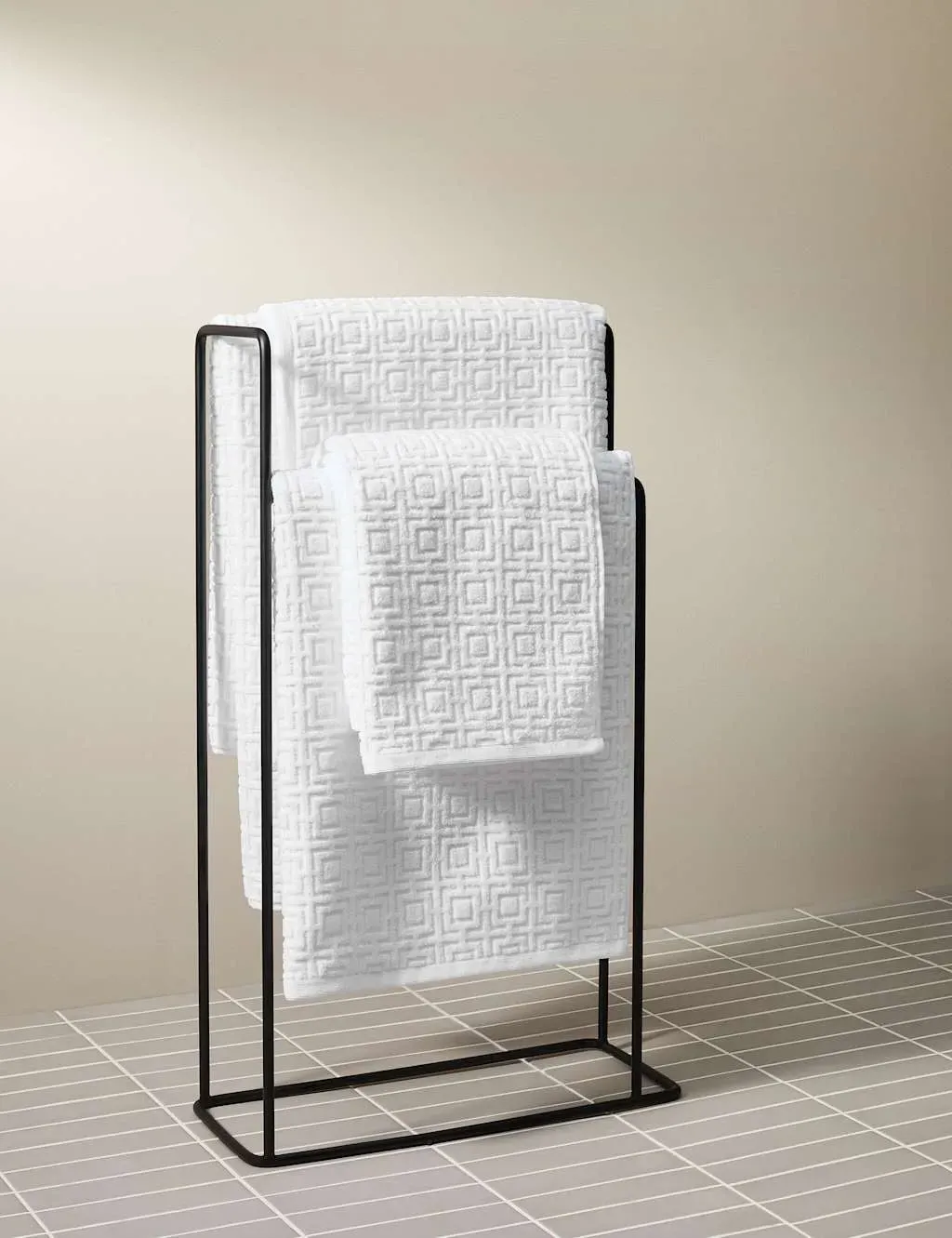 Extra Large Geometric Bath Towel - White, Cotton