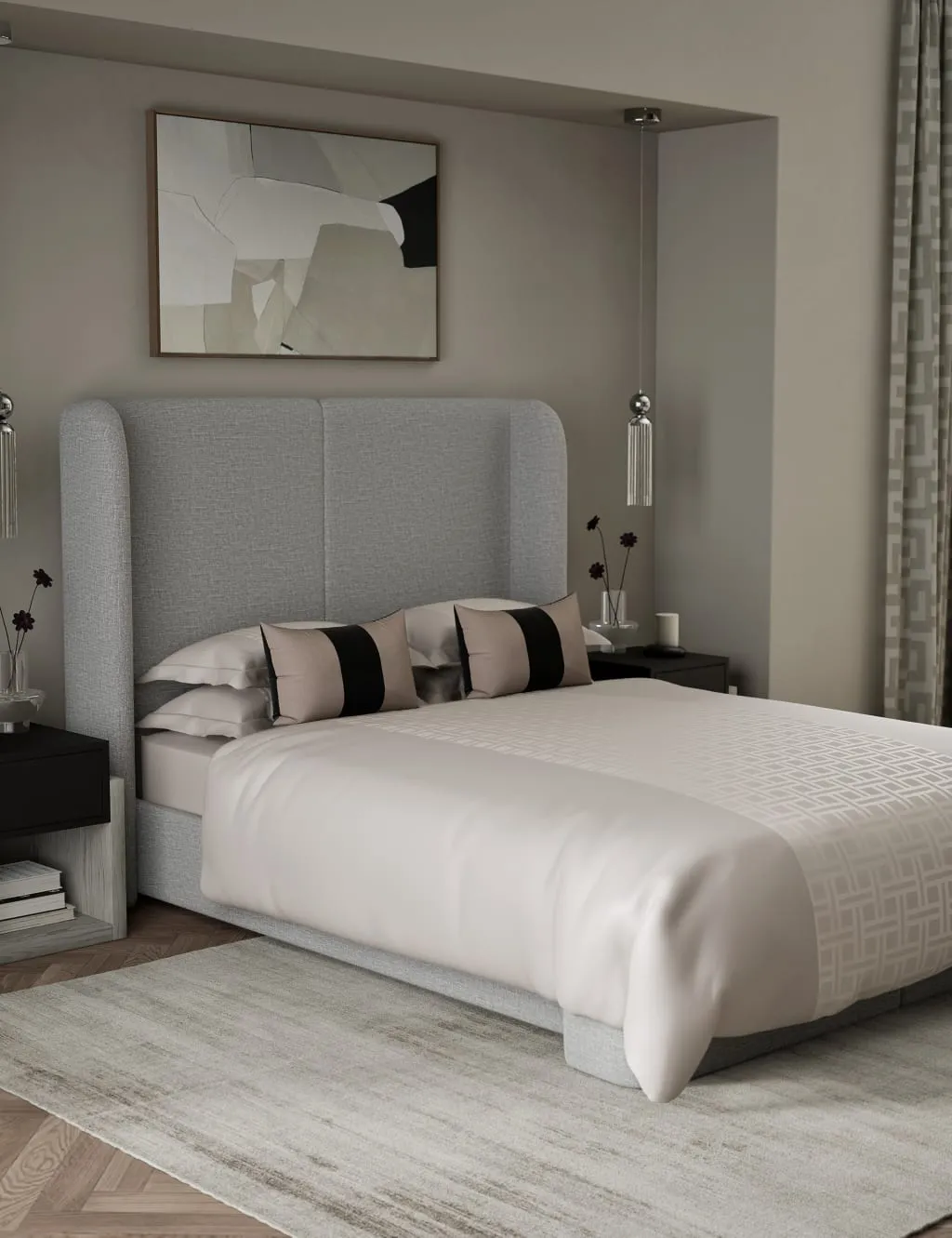 King Size Bedding Set Geometric Jacquard - Taupe, Cotton